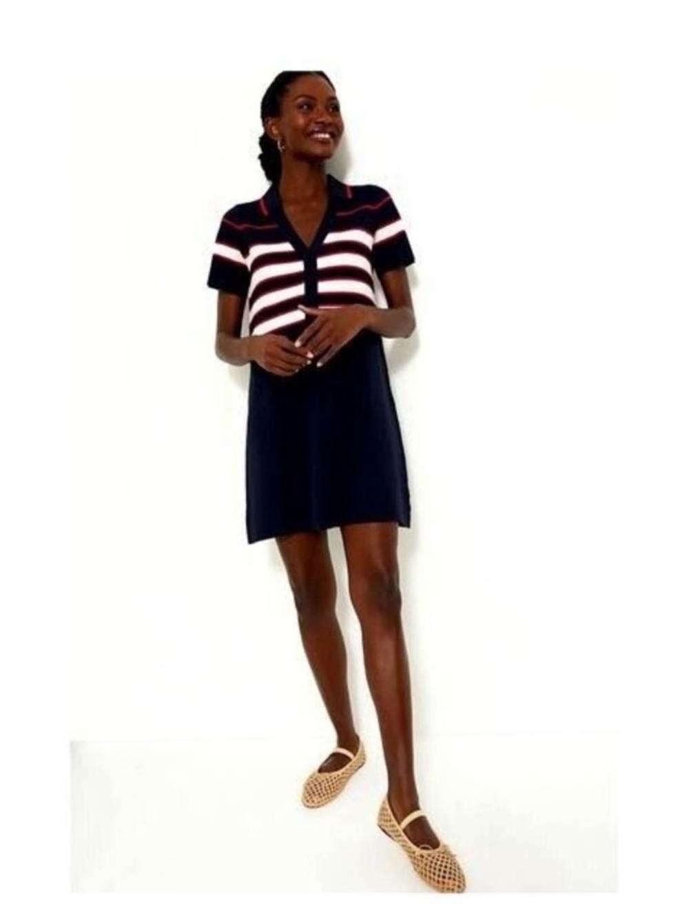 Tuckernuck Navy, White & Pink Striped Polo Top
